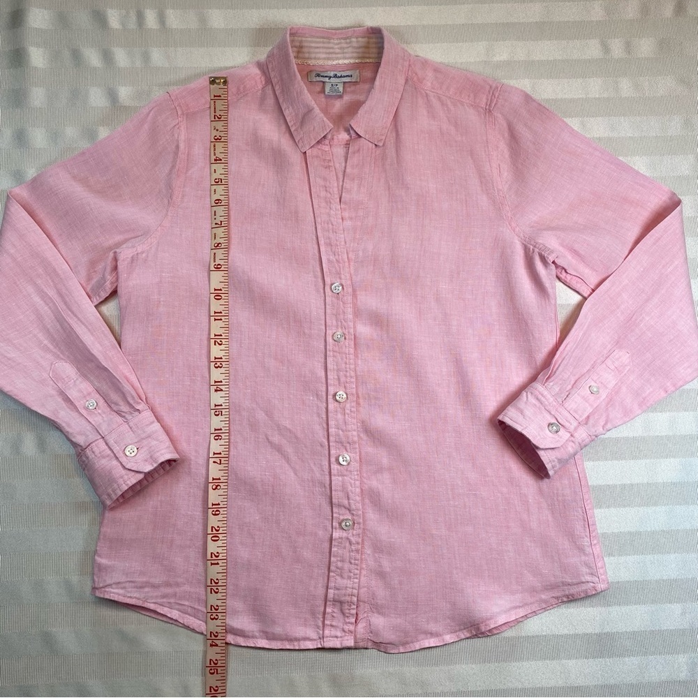 Tommy Bahama 100% Linen Pink Button-Up Shirt Blouse Long Sleeve Sz S/P - Picture 12 of 16